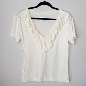 Current/Elliott Cream‎ Ruffle V-Neck Short Sleeve Cream Top Size 1 Small T-Shirt